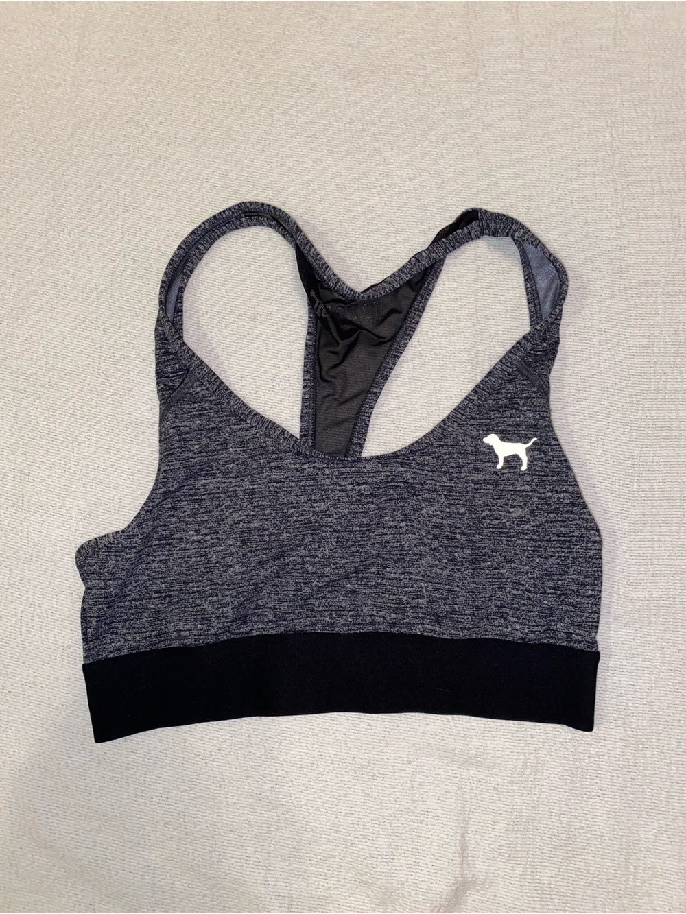 PINK Victoria's Secret Heathered Gray & Black Racerback Sports Bra